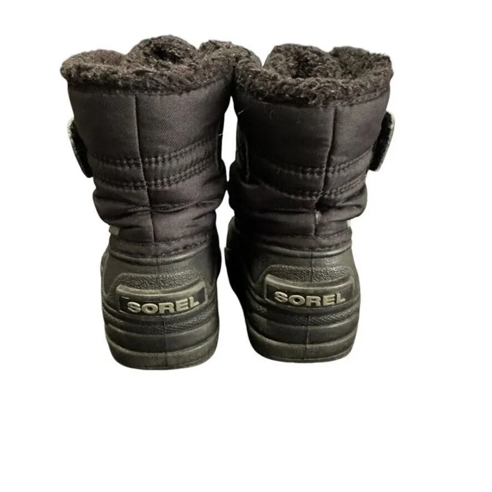 Sorel Snow Commander Hook &‎ Loop Strap Boots Toddler 6 Black Faux Fur-Lined